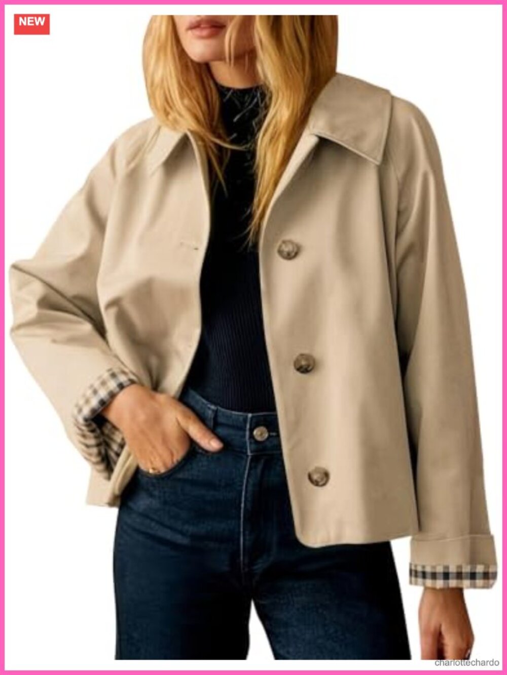 Cropped Oversized Trench Coat Women's Lightweight Lapel Collar Jacket